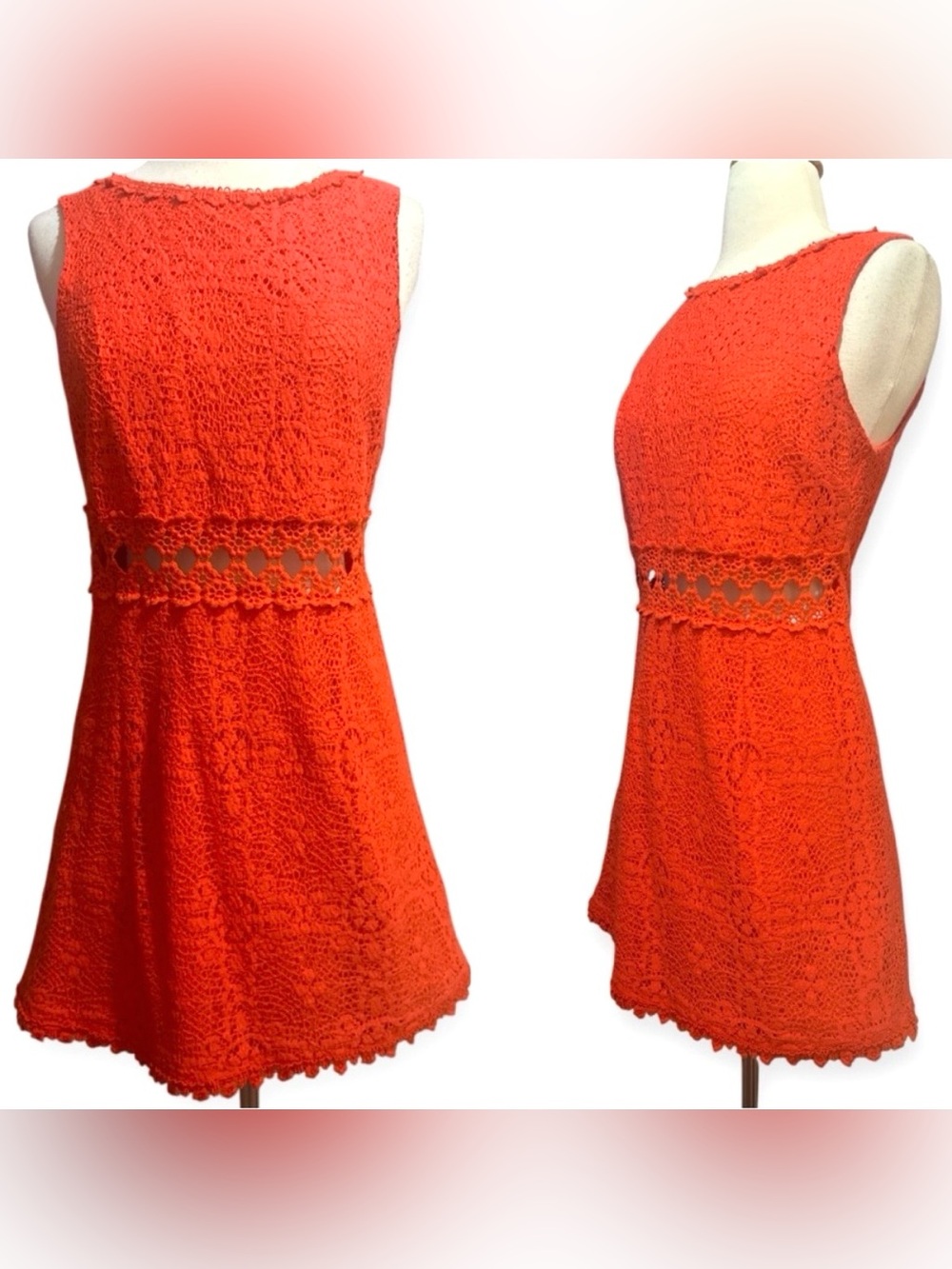 Topshop 1960’s Inspired Orange Mini Dress with Cutouts, Mod/Gogo Style, Size 8